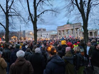 Tienduizenden demonstranten bij de Brandenburger Tor in Berlijn protesteren tegen rechts-extremisme en de opkomst van de AfD