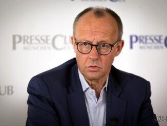 Friedrich Merz tijdens een persbijeenkomst van de PresseClub München in april 2024