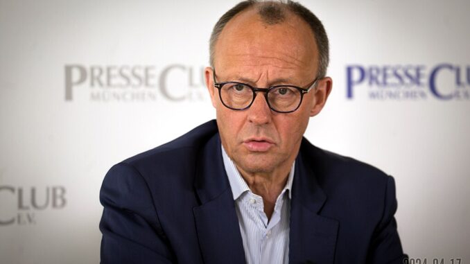 merz_duitsland Friedrich Merz tijdens een persbijeenkomst van de PresseClub München in april 2024