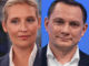 Portretten van Alice Weidel en Tino Chrupalla naast elkaar, afkomstig uit tv-uitzendingen.