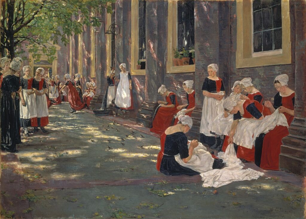 Max Liebermann Freistunde im Amsterdamer Waisenhaus 1881 schilderij over Nederlandse inspiratie