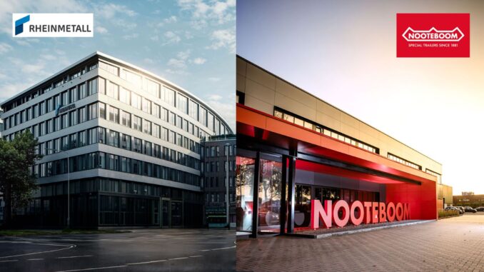 Gebouwen van Rheinmetall en Nooteboom Trailers, die samenwerken aan transporttrailers voor zware militaire voertuigen