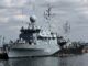 Duitse mijnenjager van de Bundeswehr ligt aangemeerd in de haven van Kiel
