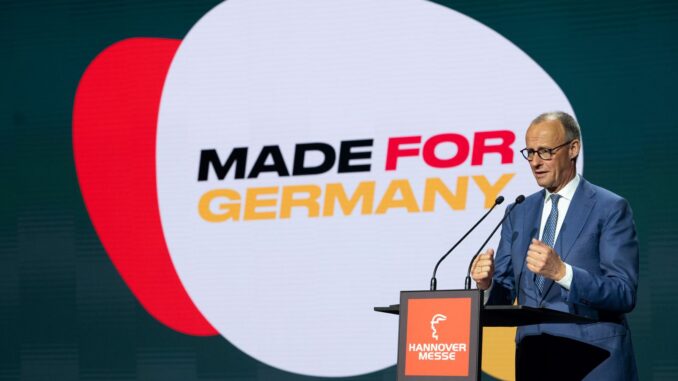 Bondskanselier Friedrich Merz spreekt op de Hannover Messe 2026 over industrie en economie