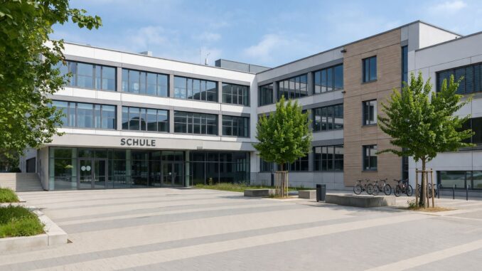 Modern schoolgebouw in Duitsland als illustratie bij bericht over toenemend geweld tegen leraren