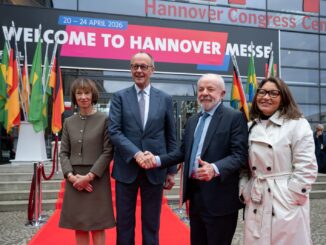 Friedrich Merz en Lula bij opening Hannover Messe 2026 in Hannover