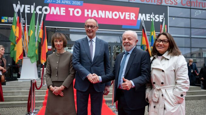 Friedrich Merz en Lula bij opening Hannover Messe 2026 in Hannover
