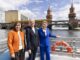 Franziska Giffey presenteert samen met vertegenwoordigers van Visit Berlin en Wonderful Copenhagen het project BerlinPay op een boot op de Spree in Berlijn.