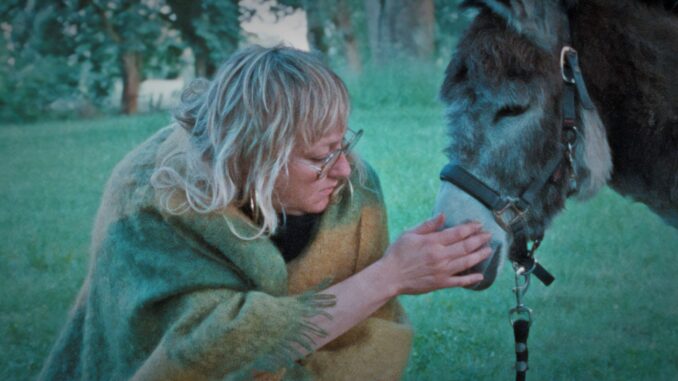 Scène uit Donkey Days met vrouw en ezel