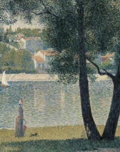 Schilderij van de rivier de Seine bij Courbevoie door Georges Seurat, een van de grondleggers van het neo-impressionisme.