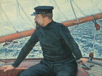 Portret van kunstenaar Paul Signac aan boord van zijn zeiljacht Olympia, geschilderd door Théo van Rysselberghe in 1896.