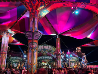 Bezoekers op de Second Stage van het Airbeat One Festival in Neustadt-Glewe in Duitsland.