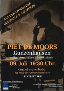 Poster van de literaire avond over de roman Gunzenhausen van Piet de Moor in de Beierse stad Gunzenhausen.